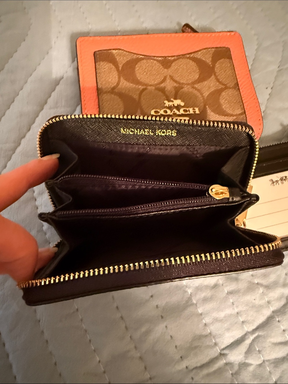 *Bundle* Coach Women's Signature Canvas Card Wallet in Brown & Coral, MK Black - Picture 9 of 13